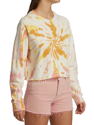 Shop Mother The Loafer Crop Fray Tie-dye Sweatshirt In Coral Haze Lemon