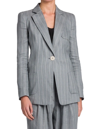 Shop Giorgio Armani Women's Striped Linen-blend Jacket In Grey Blue