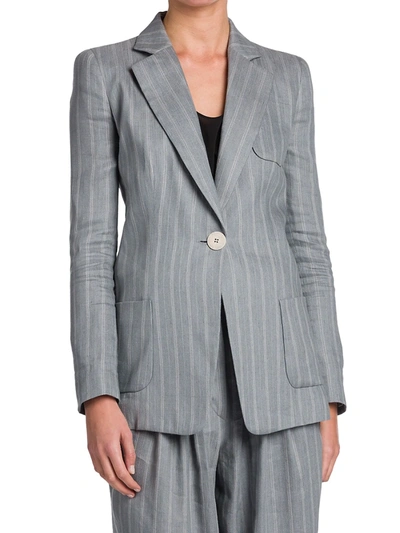 Giorgio Armani Pinstripe Linen-silk Blazer In Grey Blue | ModeSens