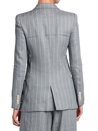Shop Giorgio Armani Women's Striped Linen-blend Jacket In Grey Blue