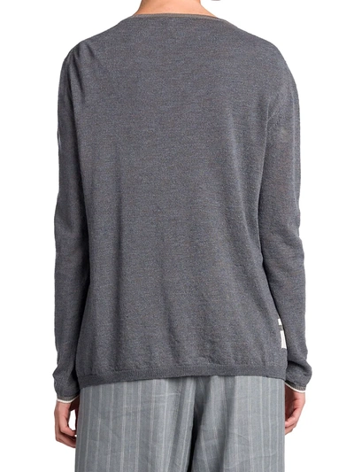 Shop Giorgio Armani Striped-pocket Silk & Linen-blend Cardigan In Charcoal