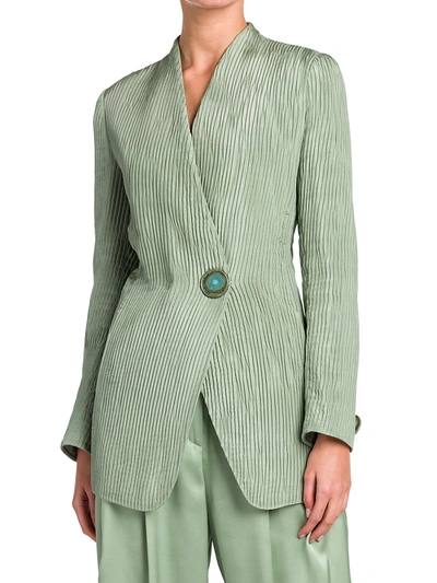Shop Giorgio Armani Women's Plissé Silk Single Breasted Jacket In Verde
