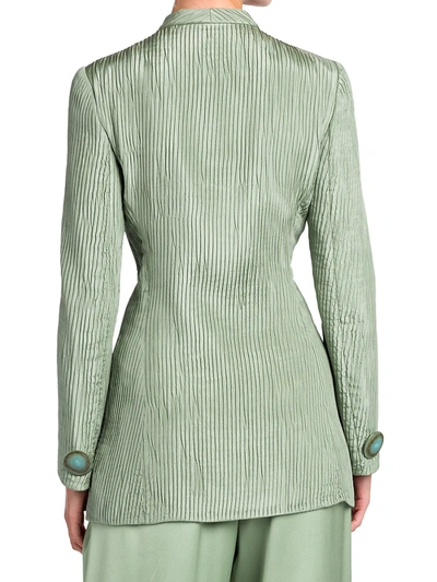 Shop Giorgio Armani Women's Plissé Silk Single Breasted Jacket In Verde