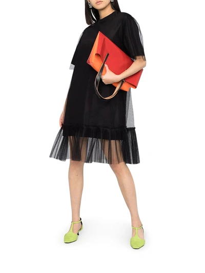 Shop Msgm Dress In Tulle With Short Sleeves In Black