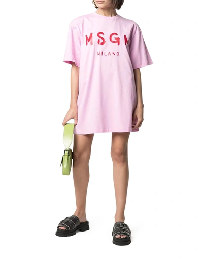 Shop Msgm T-shirt Dress With Print In Pink & Purple
