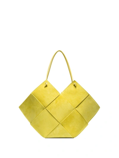 Shop Bottega Veneta Maxi Intrecciato Suede Tote Bag In Yellow