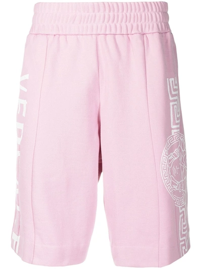 Shop Versace Logo Print Track Shorts In Pink