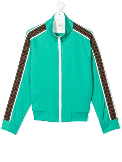 Shop Fendi Teen Logo-trim Jacket In Green