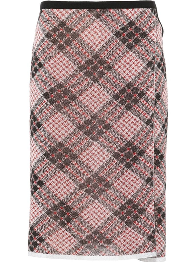 Shop Miu Miu Lamé Checked Skirt In Red