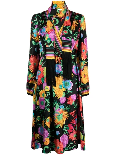 Shop Gucci X Ken Scott Floral Print Silk Dress In Schwarz