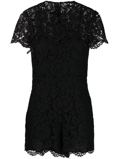 Shop Valentino Short-sleeve Lace Playsuit In Black