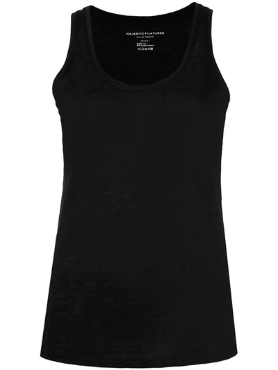 Shop Majestic Round Neck Linen-blend Vest In Black
