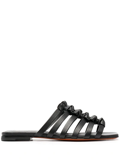 Shop Santoni Knot-detail Leather Sandals In Black