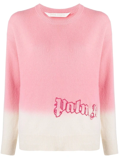 Shop Palm Angels Logo Embroidered Gradient-effect Jumper In Pink
