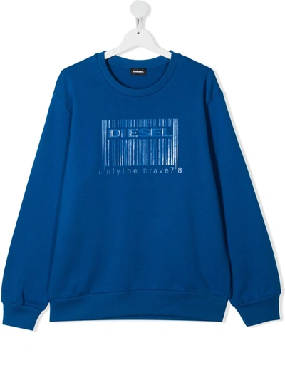 Shop Diesel Teen Logo-print Sweatshirt In Blue