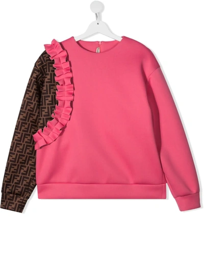 Shop Fendi Teen Logo-print Asymmetric Sweatshirt In Pink