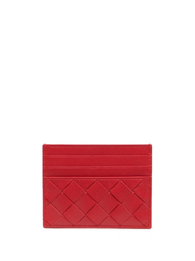 Shop Bottega Veneta Intrecciato Weave Cardholder In Red