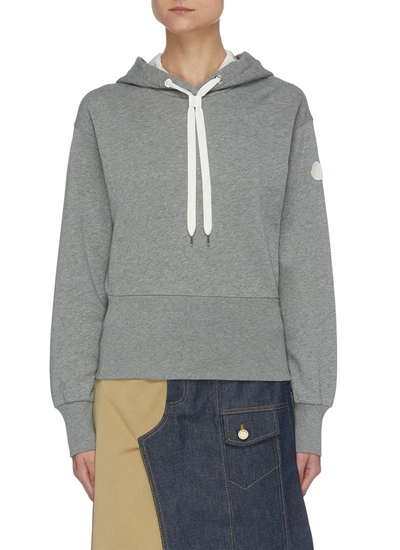 Shop Moncler Back Logo Cut-out Cotton Fleece Hoodie In Grey