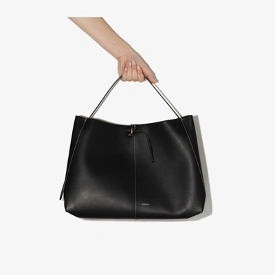 Shop Wandler Ava Leather Shopping Bag In Black