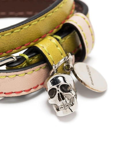 Shop Alexander Mcqueen Skull Leather Wrap Bracelet In Green