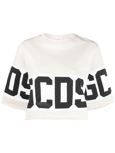 Shop Gcds Band Logo Cropped T-shirt In Grey