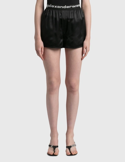 Shop Alexander Wang T Logo Elastic Silk Shorts In Black