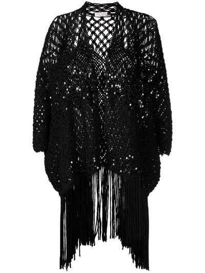 Shop Brunello Cucinelli Open-knit Shawl Cardigan With Sequin Detail In Black