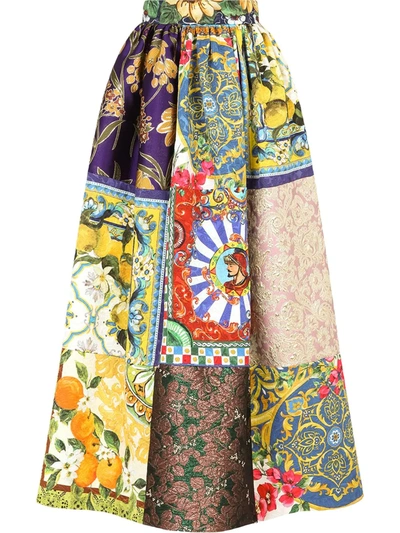 Shop Dolce & Gabbana Patchwork-design A-line Skirt In Neutrals