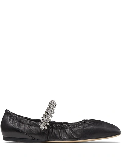 Shop Jimmy Choo Gai Crystal-embellished Ballerina Shoes In Black