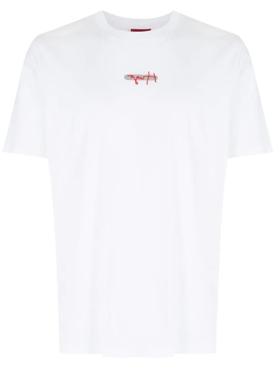 Shop Hugo Logo-embroidered T-shirt In White