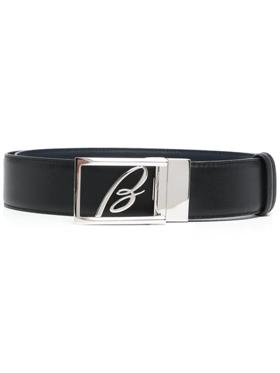Shop Brioni Logo Plaque Leather Belt In Black