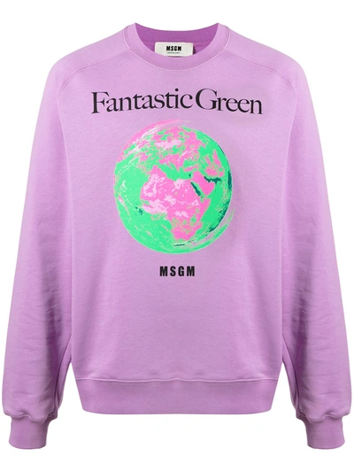 Msgm Fantastic Green Graphic-print Sweatshirt In Purple