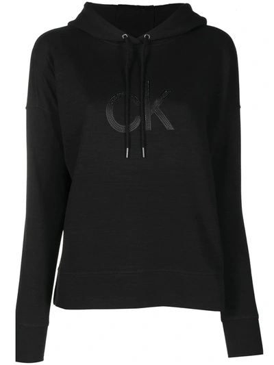 Shop Calvin Klein Drawstring Logo-patch Hoodie In Black