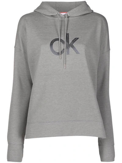 Shop Calvin Klein Studded Logo Embroidered Hoodie In Grey