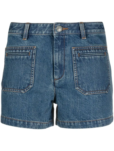 Shop Apc Pocket-detail Denim Shorts In Blue