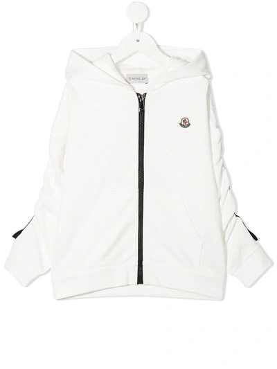 Shop Moncler Logo Patch Cotton Hoodie In White