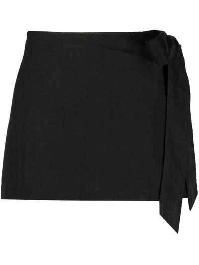 Shop Ermanno Scervino Linen Side-tie Shorts In Black