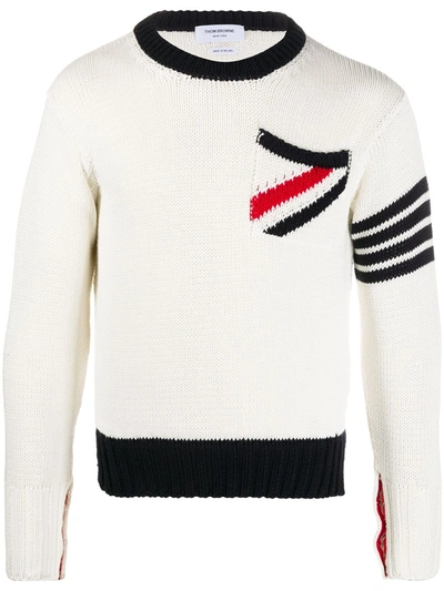 Shop Thom Browne Jersey Stitch Crewneck Pullover In White