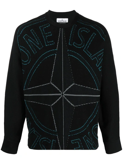Shop Stone Island Compass Logo-printed Sweatshirt In Black