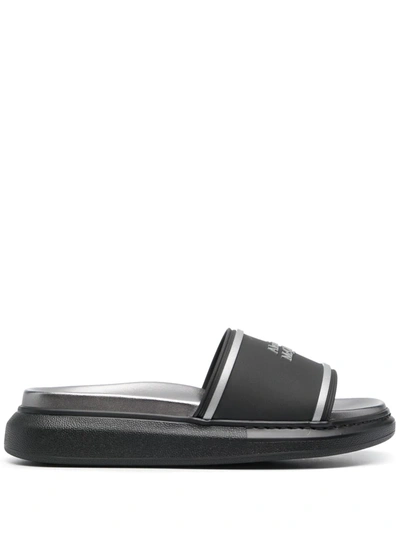 Shop Alexander Mcqueen Logo-print Slides In Black