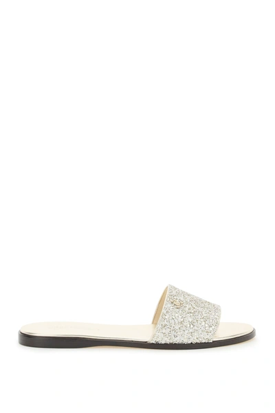 Shop Jimmy Choo Minea Flat Glitter Mules In Moon Sand (gold)