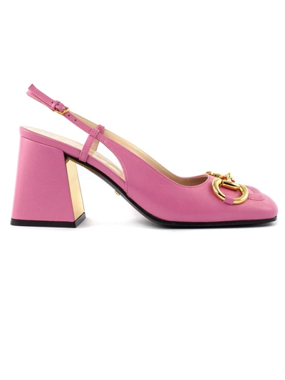 Shop Gucci Pink Leather Slingback In Rosa