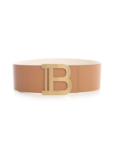 Shop Balmain Belt 7,5 Cm Calfskin In Ff Caramel