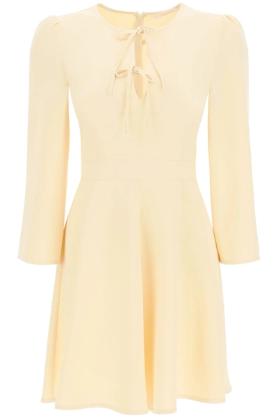 Shop See By Chloé Crepe Dress With Bows In Macadamia Brown (beige)