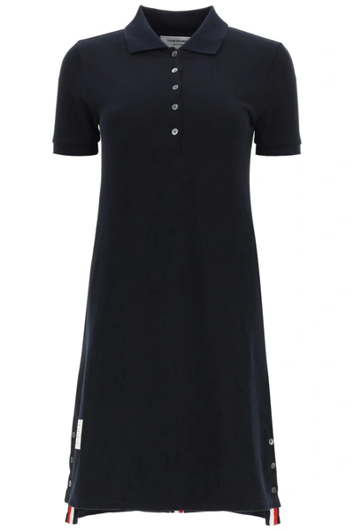 Shop Thom Browne Polo Dress With Tricolor Stripes In Navy