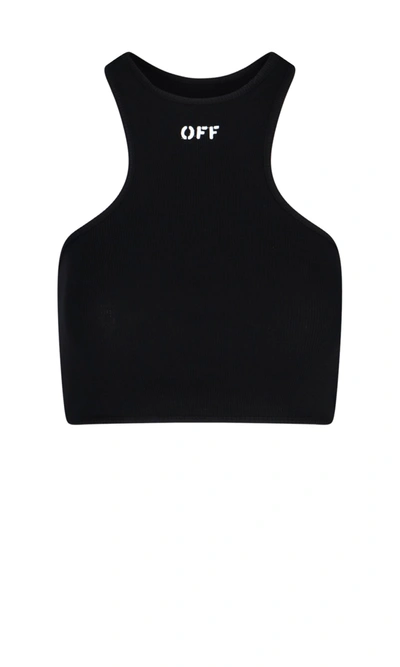 Off-white Women Black Logo Cropped Top In Black