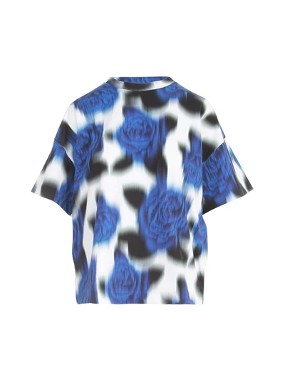 Shop Kenzo Roses Loose T-shirt In White Blue Printing