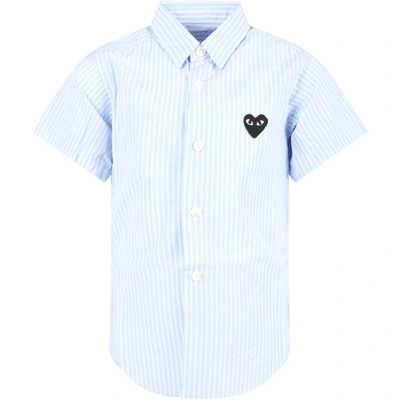 Shop Comme Des Garçons Play Light Blue Shirt For Kids With Black Heart