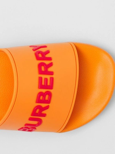 Shop Burberry Logo Detail Slides In Deep Orange