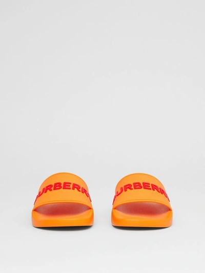 Shop Burberry Logo Detail Slides In Deep Orange